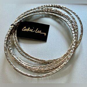 🔨 Cookie Lee Hammered Silver Bangles Set of 6 Large